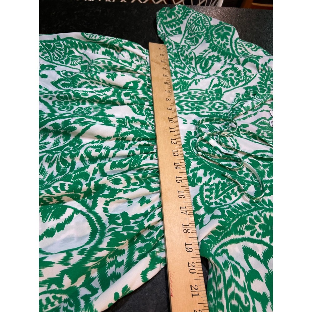 Emma & Michele Green White Ikat Paisley Dress Size S 3/4 Sleeve - Picture 6 of 7